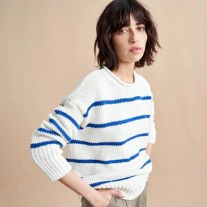 La Ligne Marina Cotton Sweater in Cream/Cobalt
